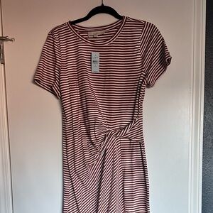 LOFT Red and White Striped Midi Dress